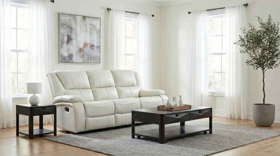 Camila Upholstered Motion Reclining Sofa White