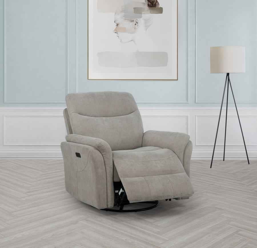 Adler Upholstered Power Swivel Glider Recliner Greige