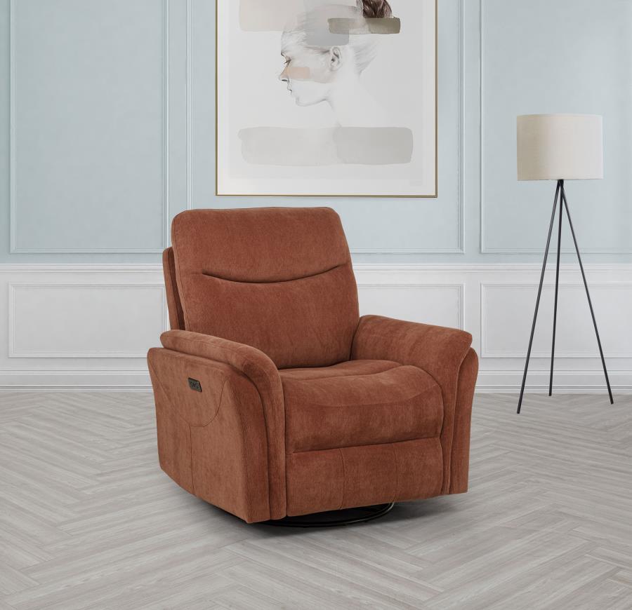 Home & Sleep Outlet - Adler Upholstered Power Swivel Glider Recliner Rust