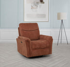Home & Sleep Outlet - Adler Upholstered Power Swivel Glider Recliner Rust