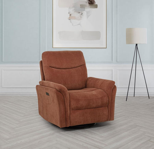 Home & Sleep Outlet - Adler Upholstered Power Swivel Glider Recliner Rust