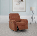 Home & Sleep Outlet - Adler Upholstered Power Swivel Glider Recliner Rust