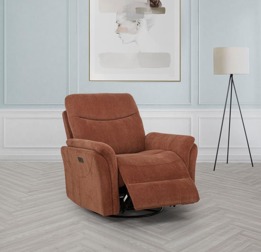 Home & Sleep Outlet - Adler Upholstered Power Swivel Glider Recliner Rust