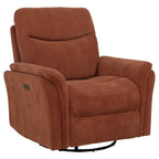 Home & Sleep Outlet - Adler Upholstered Power Swivel Glider Recliner Rust