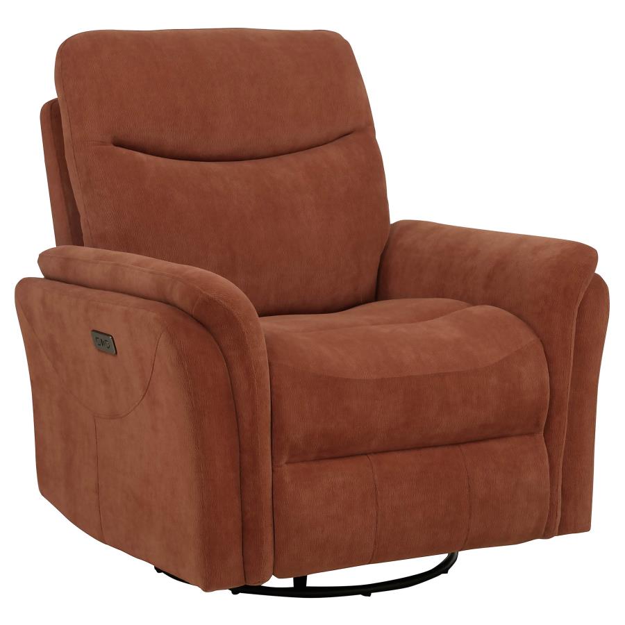 Home & Sleep Outlet - Adler Upholstered Power Swivel Glider Recliner Rust