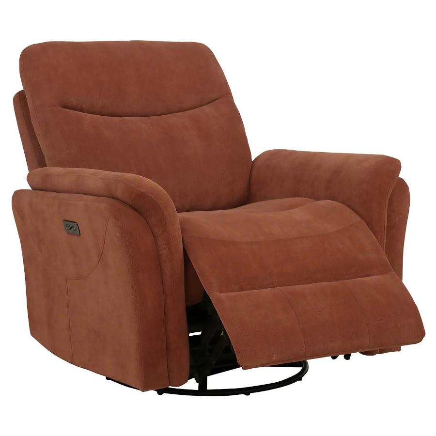 Home & Sleep Outlet - Adler Upholstered Power Swivel Glider Recliner Rust