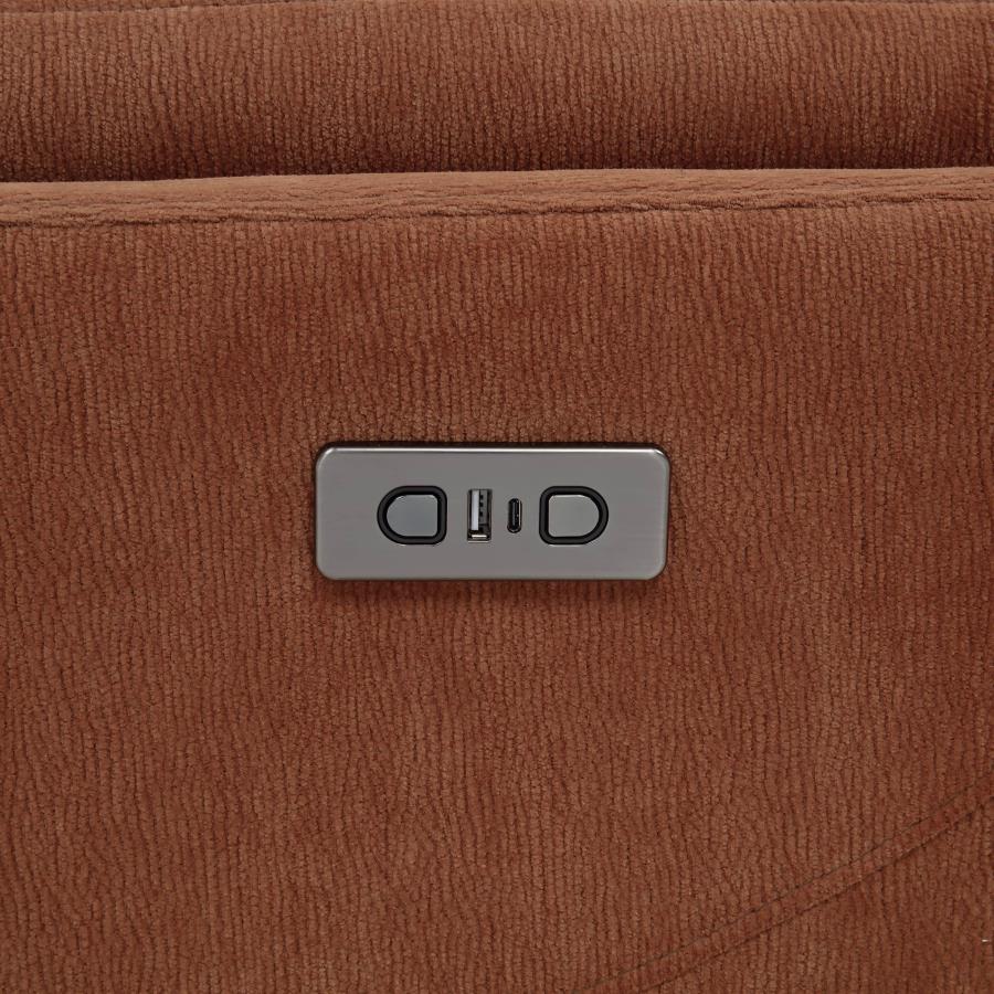 Home & Sleep Outlet - Adler Upholstered Power Swivel Glider Recliner Rust