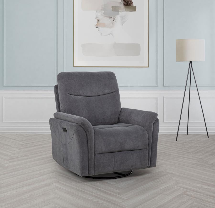Home & Sleep Outlet - Adler Upholstered Power Swivel Glider Recliner Charcoal Grey