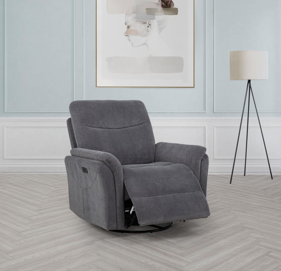 Home & Sleep Outlet - Adler Upholstered Power Swivel Glider Recliner Charcoal Grey
