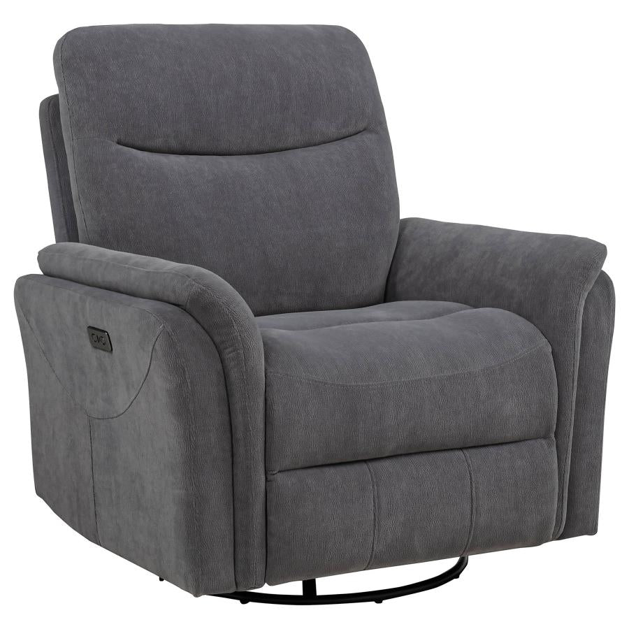 Home & Sleep Outlet - Adler Upholstered Power Swivel Glider Recliner Charcoal Grey