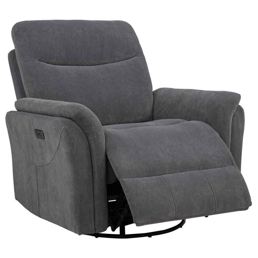 Home & Sleep Outlet - Adler Upholstered Power Swivel Glider Recliner Charcoal Grey
