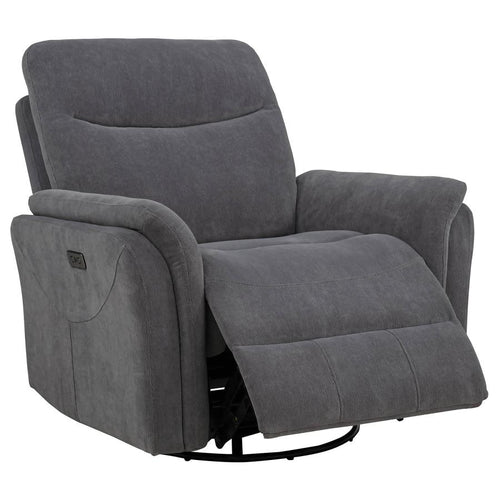 Home & Sleep Outlet - Adler Upholstered Power Swivel Glider Recliner Charcoal Grey