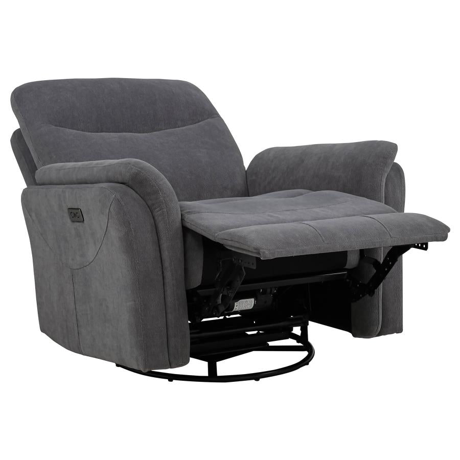Home & Sleep Outlet - Adler Upholstered Power Swivel Glider Recliner Charcoal Grey