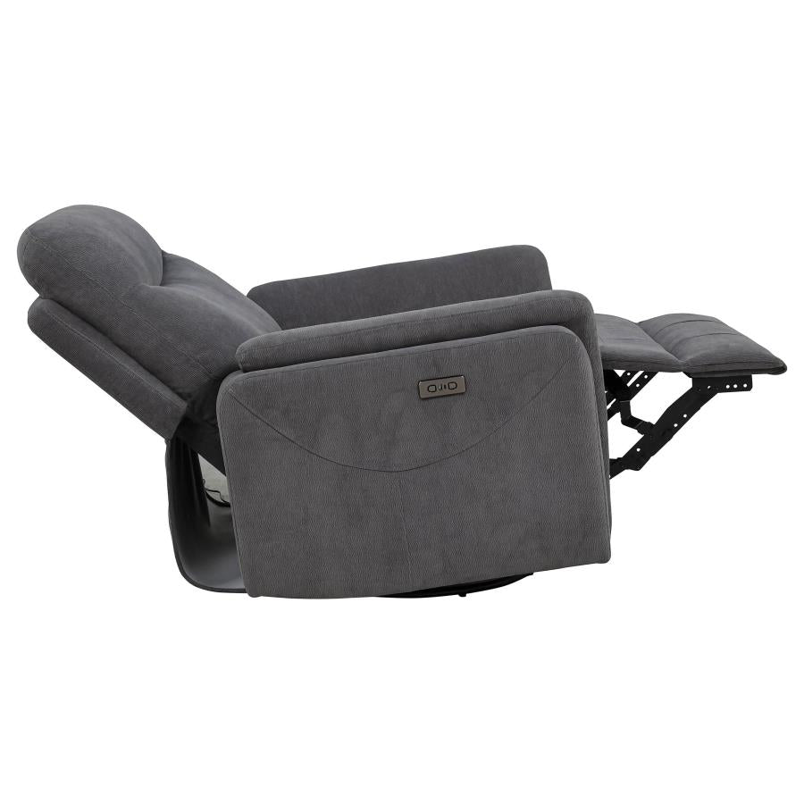 Home & Sleep Outlet - Adler Upholstered Power Swivel Glider Recliner Charcoal Grey