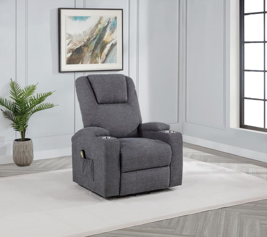 Home & Sleep Outlet - Louie Chenille Upholstered Power Lift Massage Chair Grey