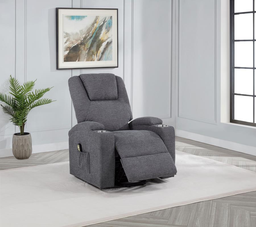 Home & Sleep Outlet - Louie Chenille Upholstered Power Lift Massage Chair Grey
