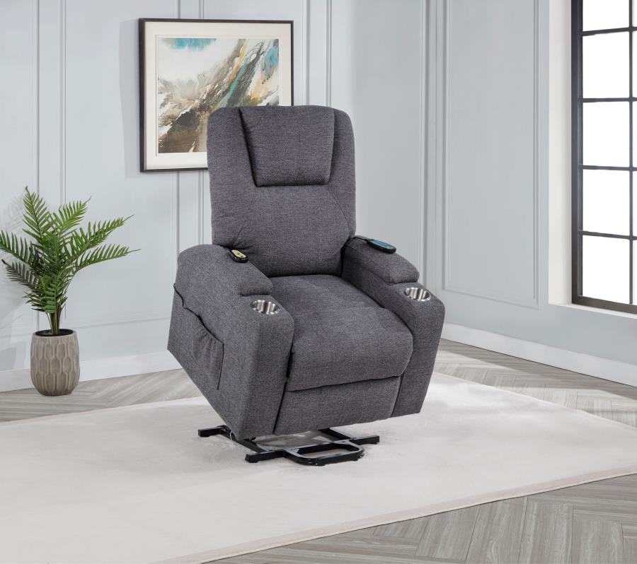 Home & Sleep Outlet - Louie Chenille Upholstered Power Lift Massage Chair Grey