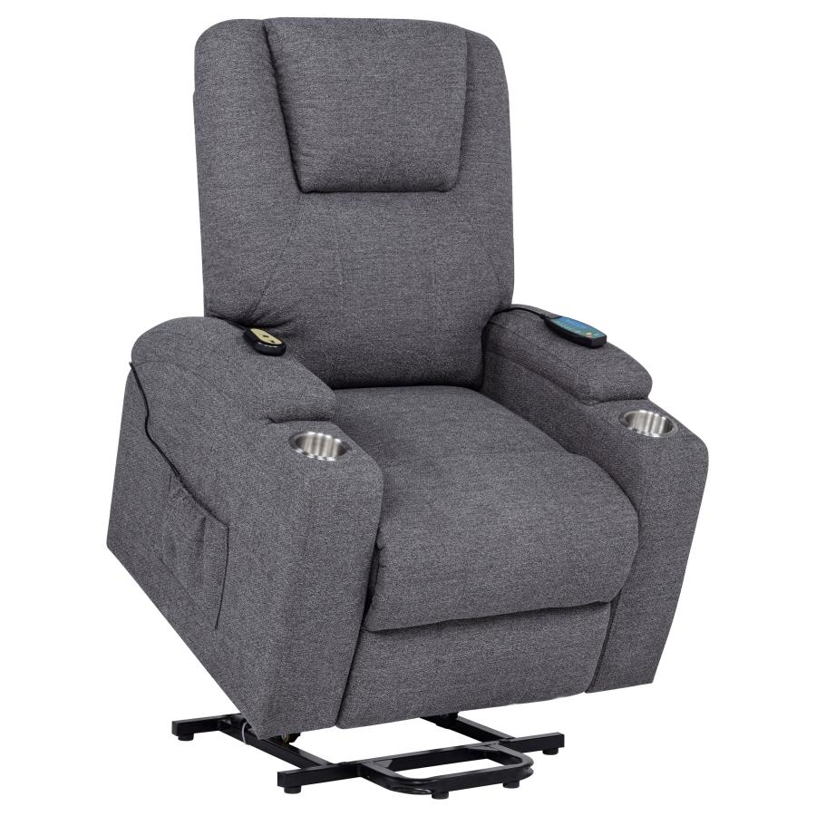 Home & Sleep Outlet - Louie Chenille Upholstered Power Lift Massage Chair Grey