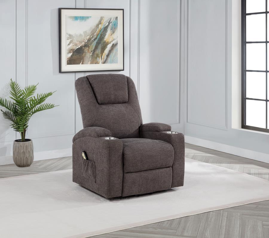 Home & Sleep Outlet - Louie Chenille Upholstered Power Lift Massage Chair Brown
