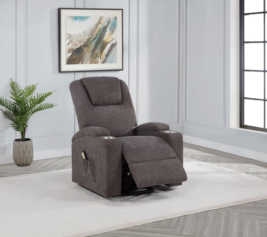 Home & Sleep Outlet - Louie Chenille Upholstered Power Lift Massage Chair Brown