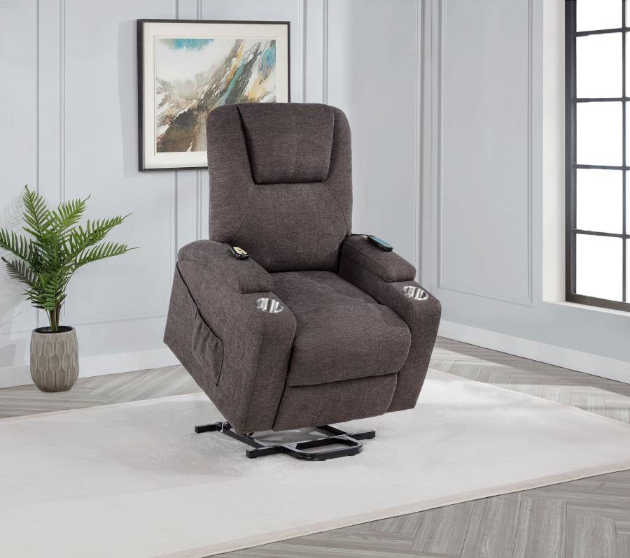 Home & Sleep Outlet - Louie Chenille Upholstered Power Lift Massage Chair Brown