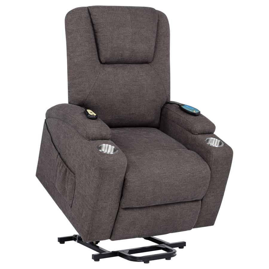 Home & Sleep Outlet - Louie Chenille Upholstered Power Lift Massage Chair Brown