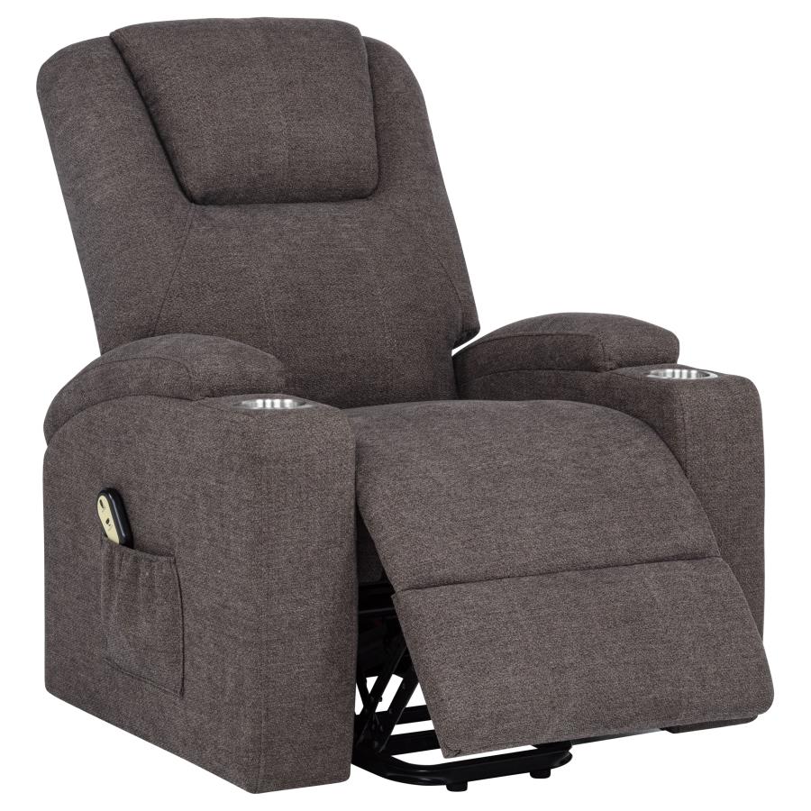 Home & Sleep Outlet - Louie Chenille Upholstered Power Lift Massage Chair Brown