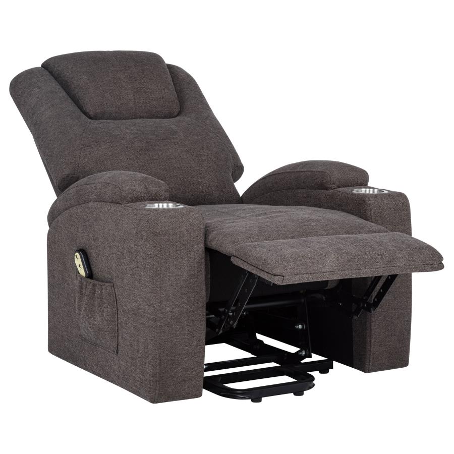 Home & Sleep Outlet - Louie Chenille Upholstered Power Lift Massage Chair Brown