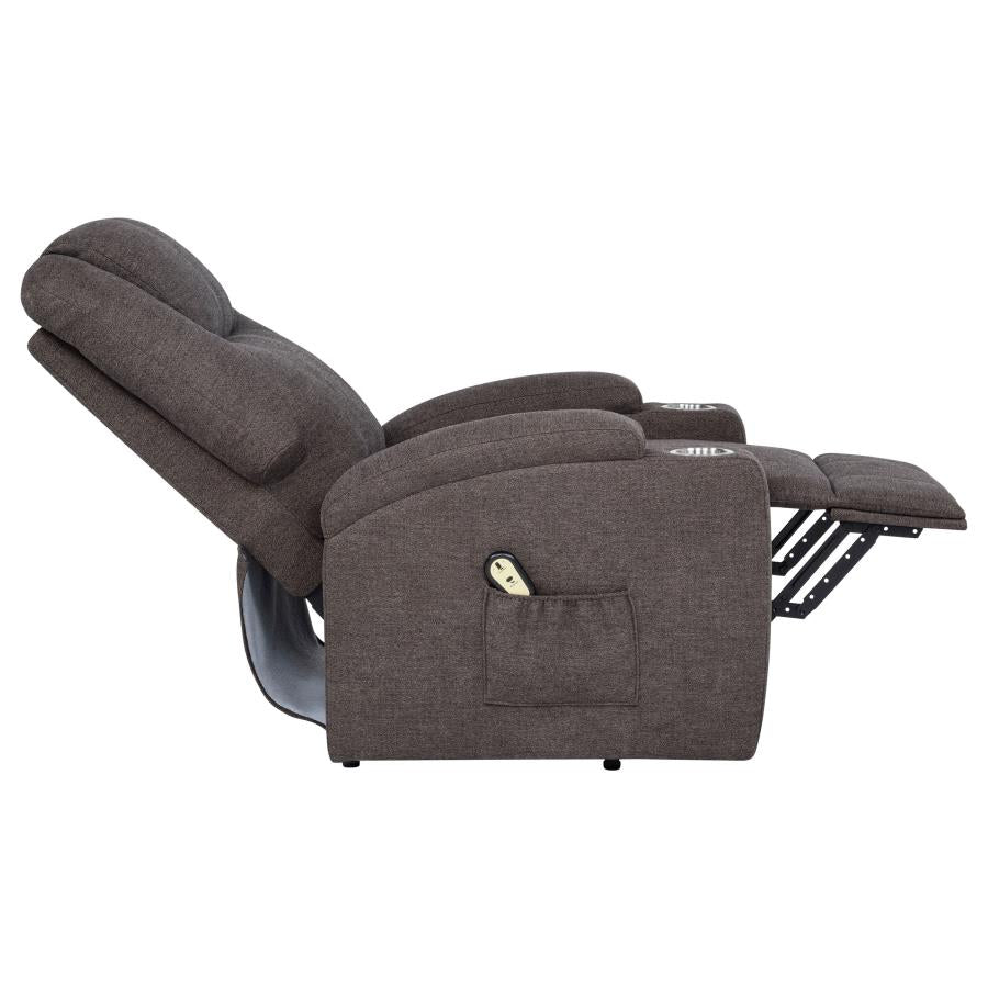 Home & Sleep Outlet - Louie Chenille Upholstered Power Lift Massage Chair Brown