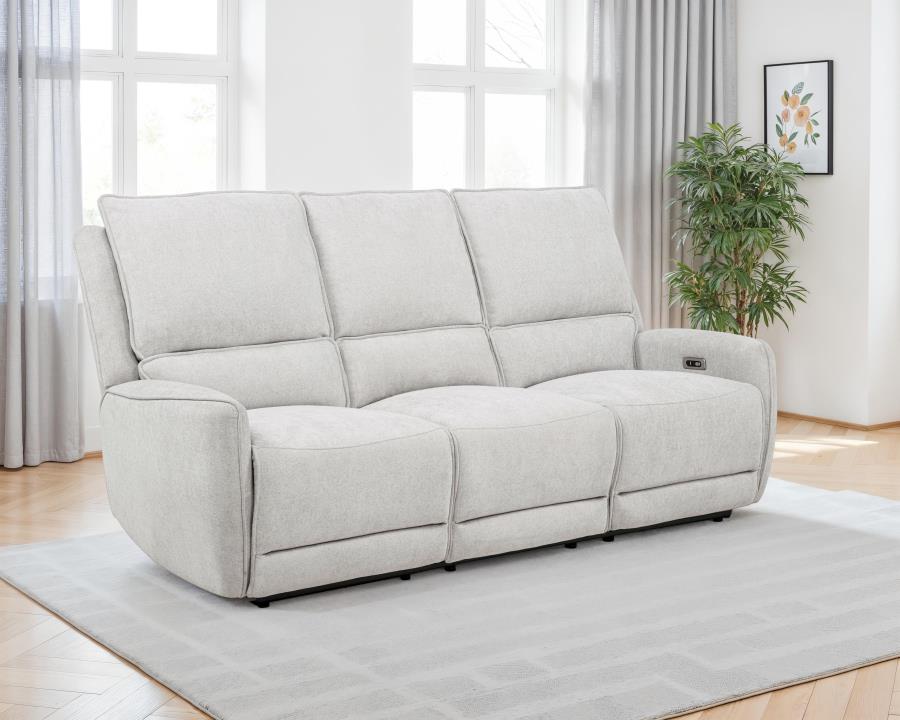Home & Sleep Outlet - Sylmar Chenille Upholstered Power Reclining Sofa Dove Grey