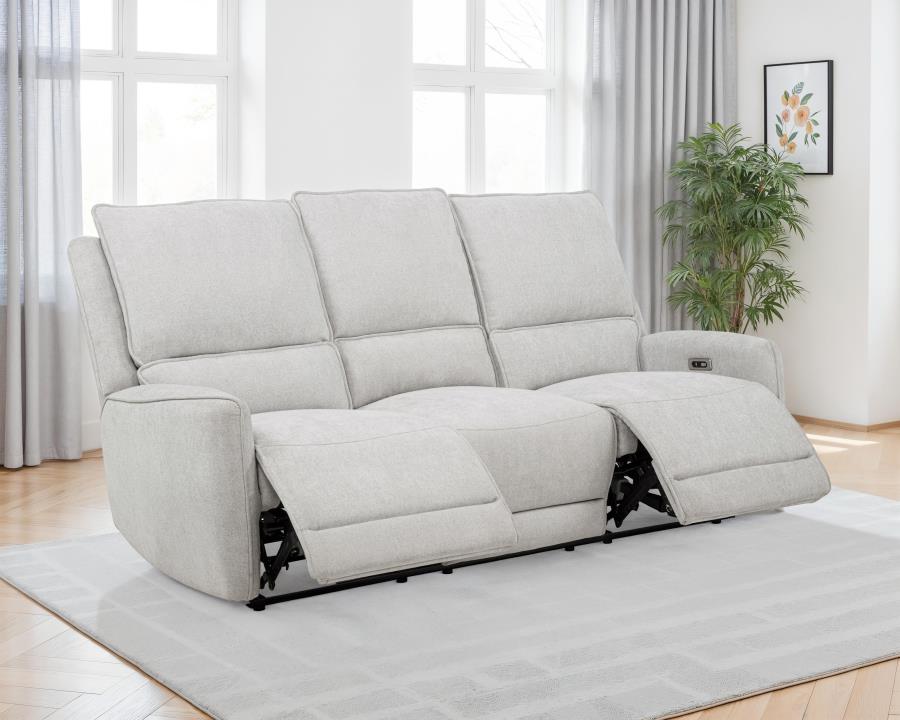 Home & Sleep Outlet - Sylmar Chenille Upholstered Power Reclining Sofa Dove Grey