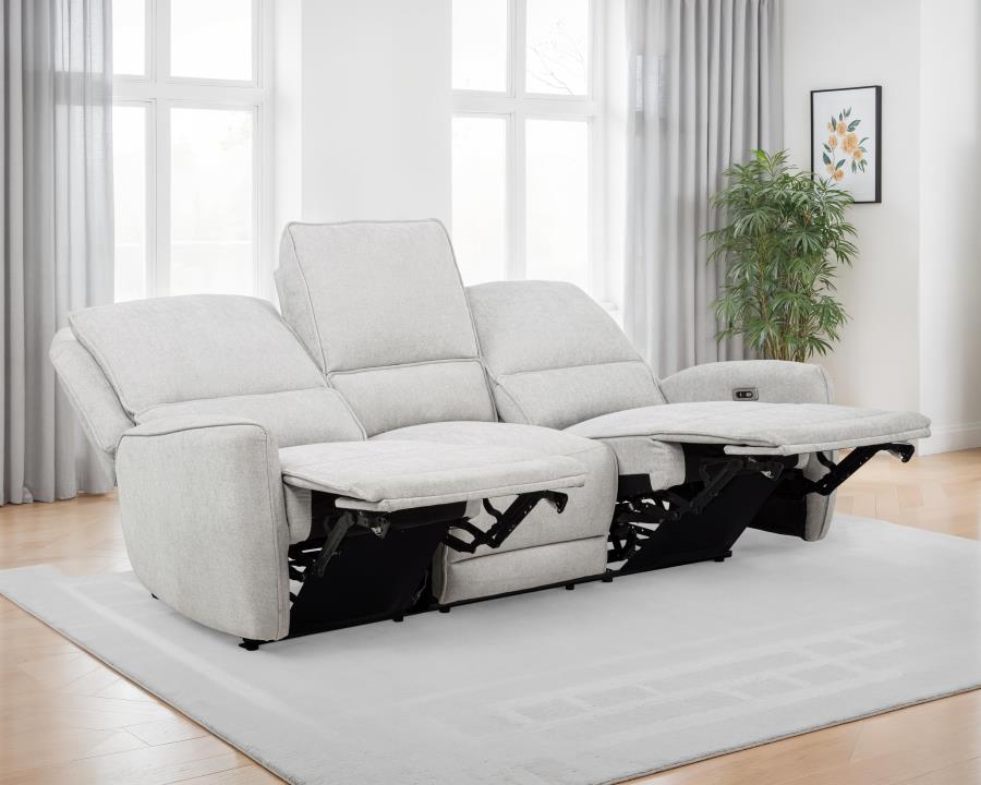 Home & Sleep Outlet - Sylmar Chenille Upholstered Power Reclining Sofa Dove Grey