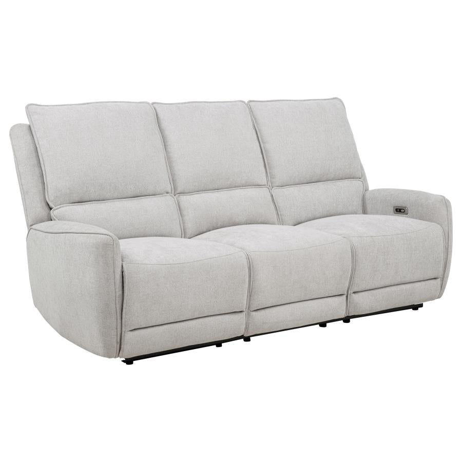 Home & Sleep Outlet - Sylmar Chenille Upholstered Power Reclining Sofa Dove Grey