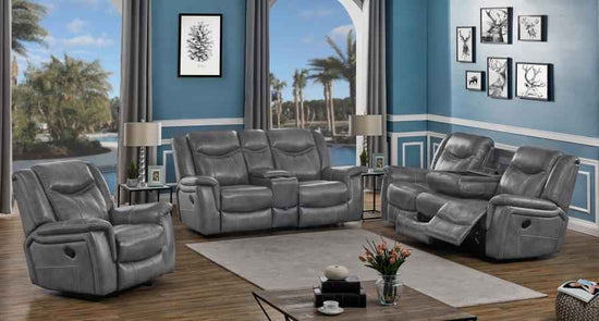 Conrad 3-piece Upholstered Padded Arm Motion Sofa Set Grey