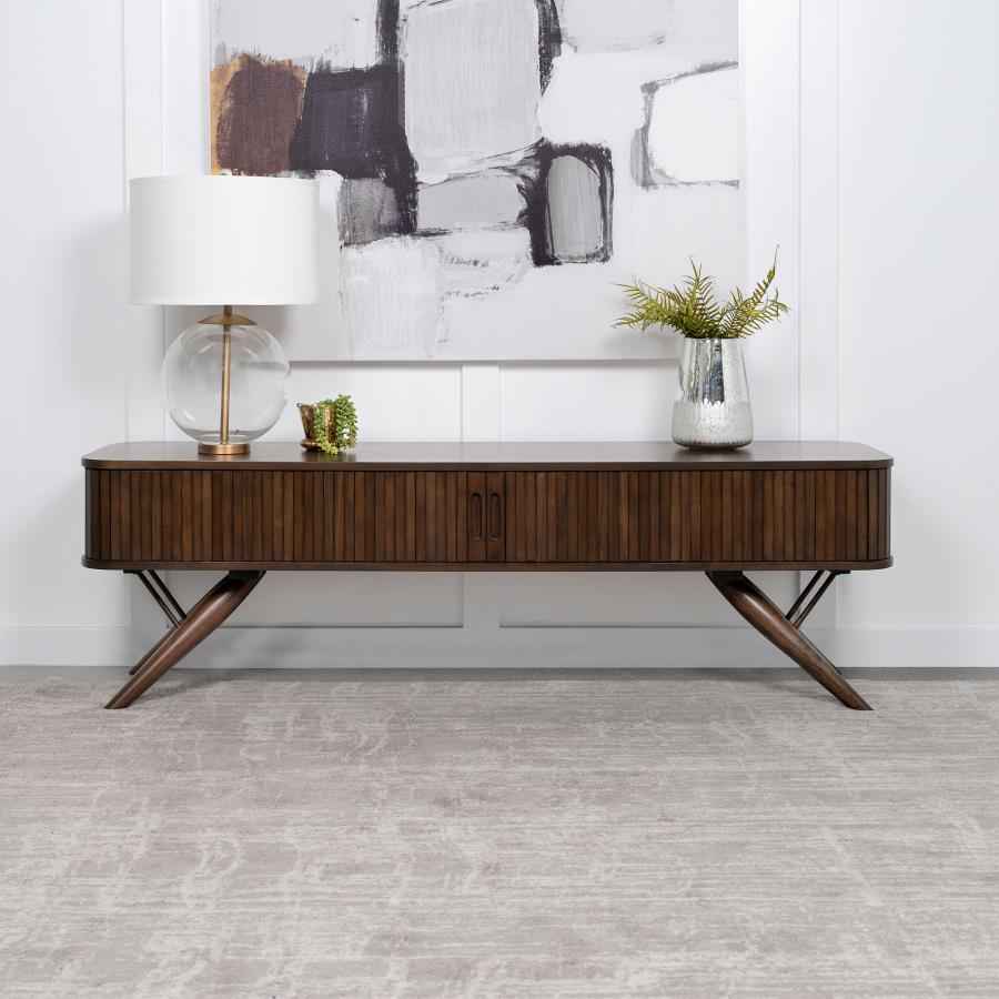Valna Wood 71-inch TV Stand with Sliding Doors Walnut - Home & Sleep Outlet