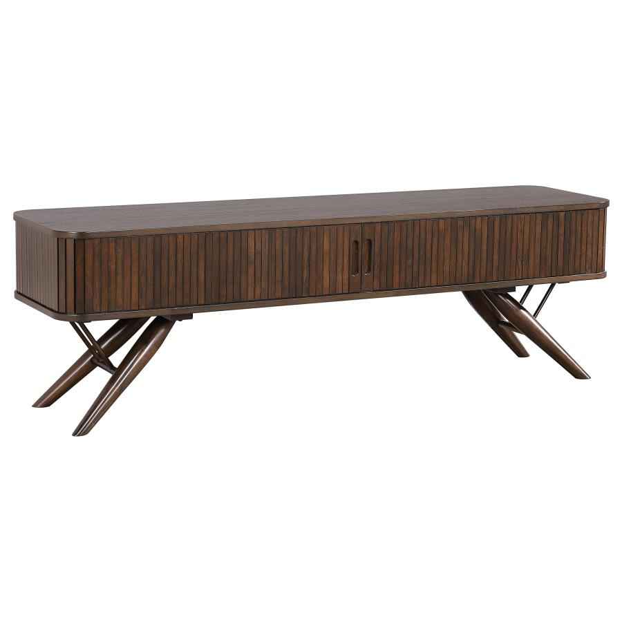 Valna Wood 71-inch TV Stand with Sliding Doors Walnut - Home & Sleep Outlet