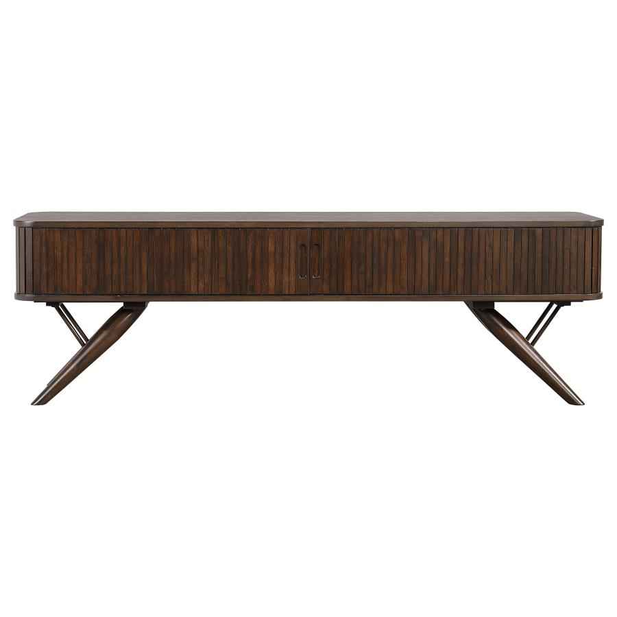 Valna Wood 71-inch TV Stand with Sliding Doors Walnut - Home & Sleep Outlet