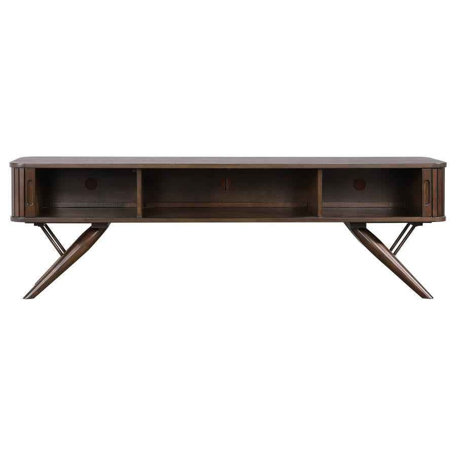Valna Wood 71-inch TV Stand with Sliding Doors Walnut - Home & Sleep Outlet