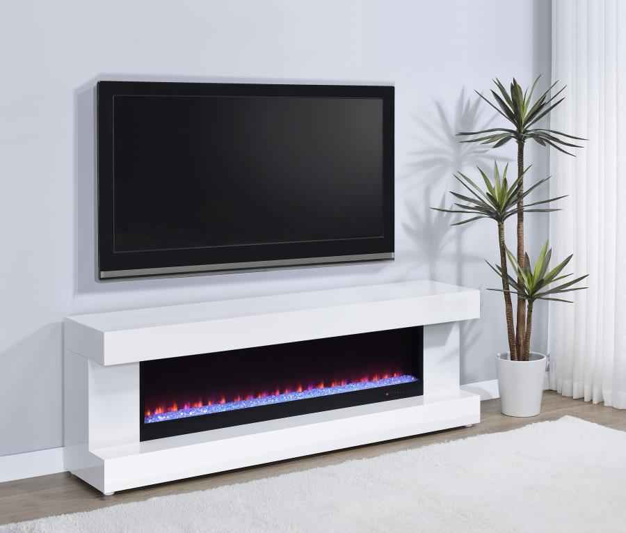 Mallory TV Stand Fireplace Console Bluetooth Speaker White High Gloss - Home & Sleep Outlet