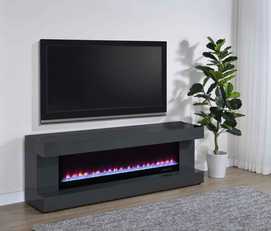 Mallory TV Stand Fireplace Console Bluetooth Speaker Grey High Gloss - Home & Sleep Outlet