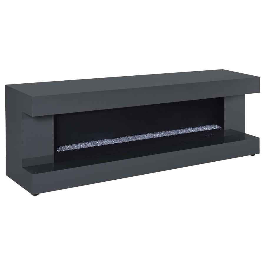 Mallory TV Stand Fireplace Console Bluetooth Speaker Grey High Gloss - Home & Sleep Outlet