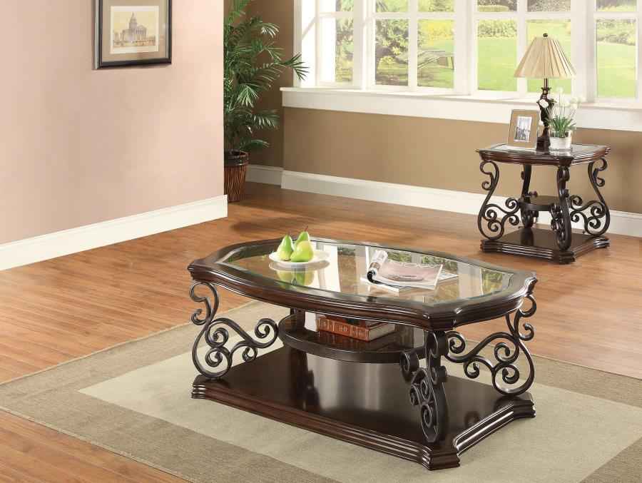 Laney 2-piece Glass Top Coffee and End Table Set Dark Merlot - Home & Sleep Outlet