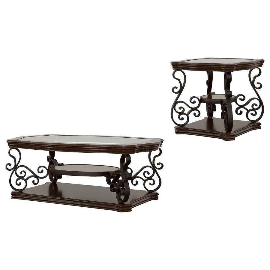 Laney 2-piece Glass Top Coffee and End Table Set Dark Merlot - Home & Sleep Outlet