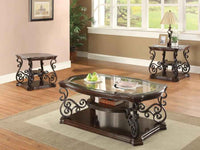 Laney 3-piece Glass Top Coffee and End Table Set Dark Merlot - Home & Sleep Outlet