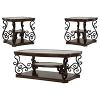 Laney 3-piece Glass Top Coffee and End Table Set Dark Merlot - Home & Sleep Outlet