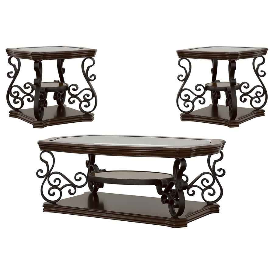 Laney 3-piece Glass Top Coffee and End Table Set Dark Merlot - Home & Sleep Outlet
