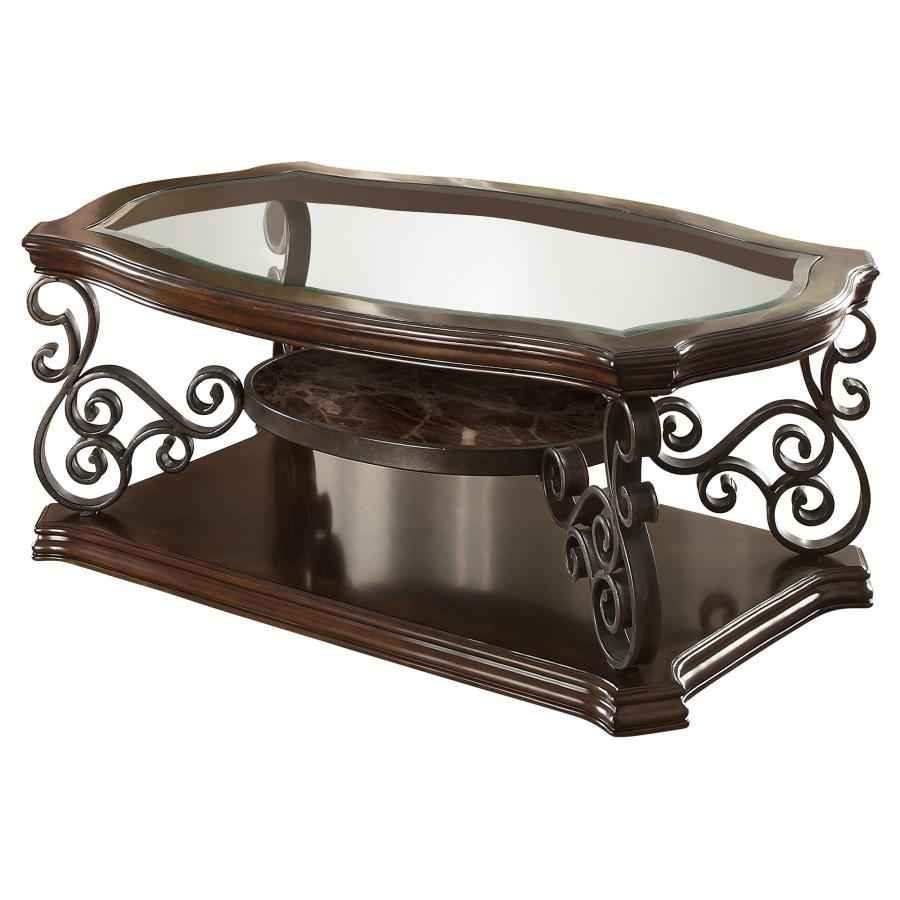 Laney 1-shelf Glass Top Rectangular Coffee Table Deep Merlot - Home & Sleep Outlet