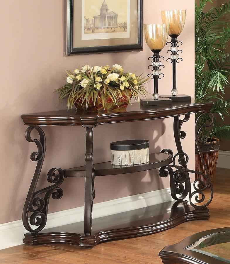 Laney Scrollwork Entryway Sofa Console Table Deep Merlot - Home & Sleep Outlet