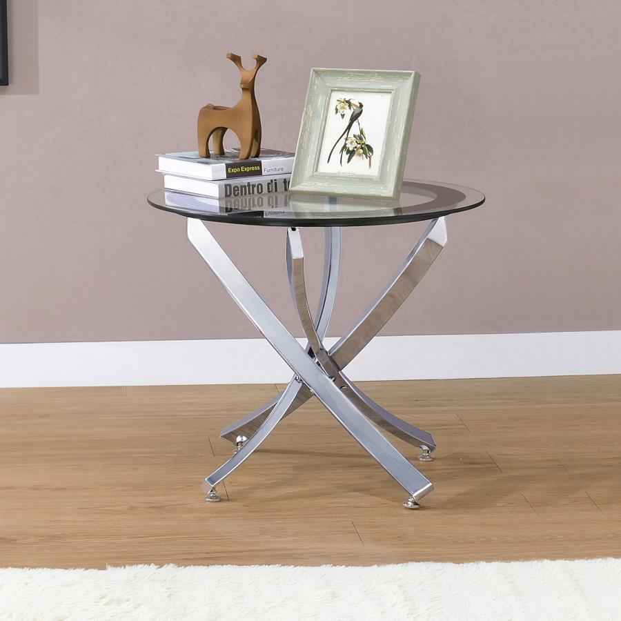 Brooke Round Glass Top Side End Table Metal Base Chrome - Home & Sleep Outlet