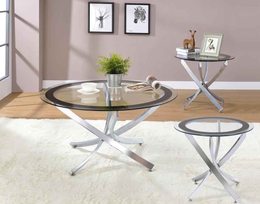 Brooke 3-piece Round Coffee and End Table Set Chrome - Home & Sleep Outlet